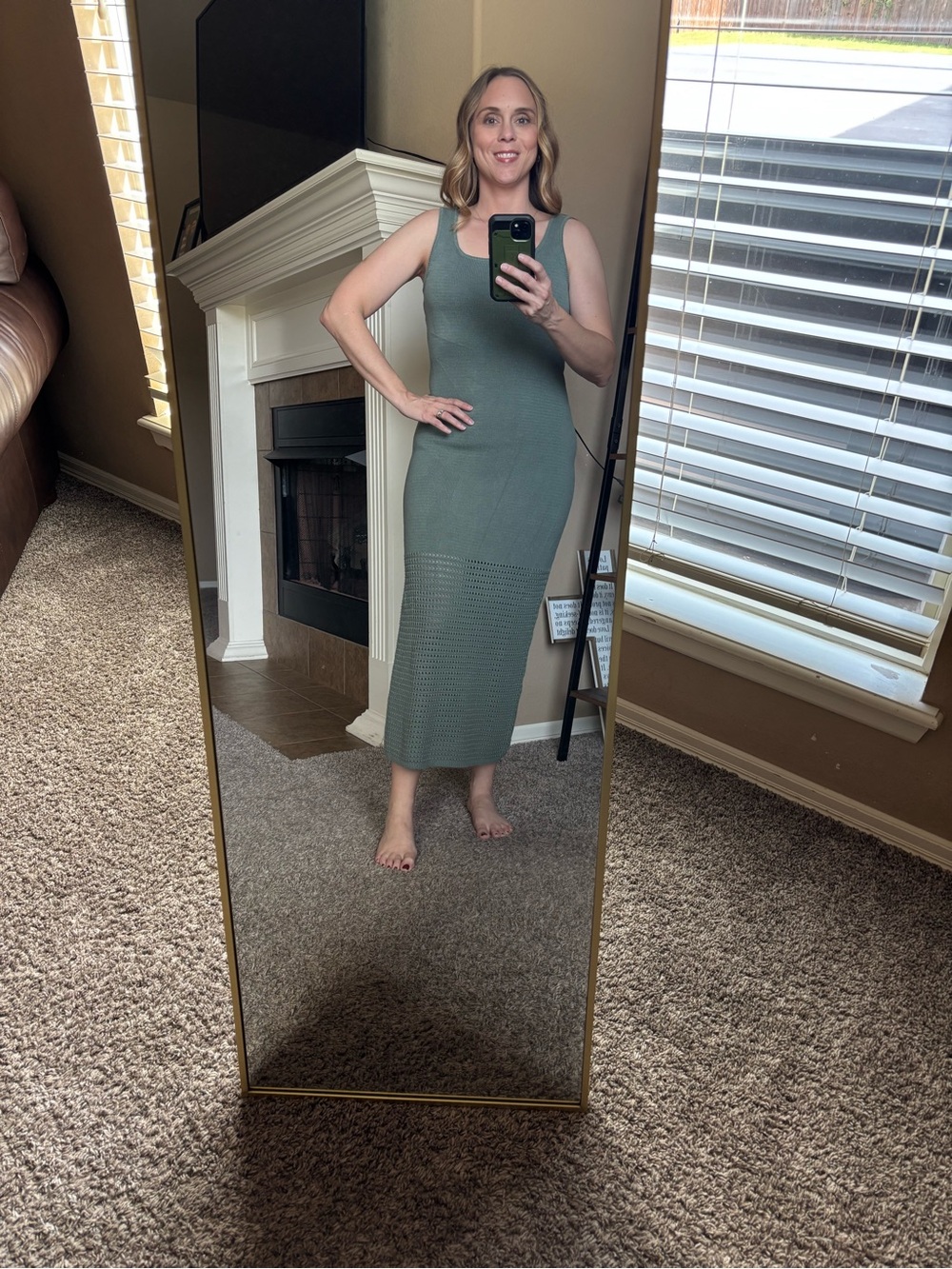 Sleeveless knit crochet Midi Dress in Sage Green